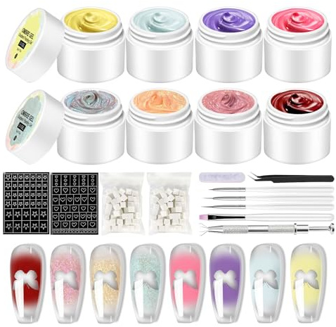 Gel Pat per le Unghie 8 Colori Con Cura A LED UV E Design A Sfumatura | Gel per la di Battitura delle Unghie per French Manicure, Blush e Disegno Artistico delle Unghie da Ragazze
