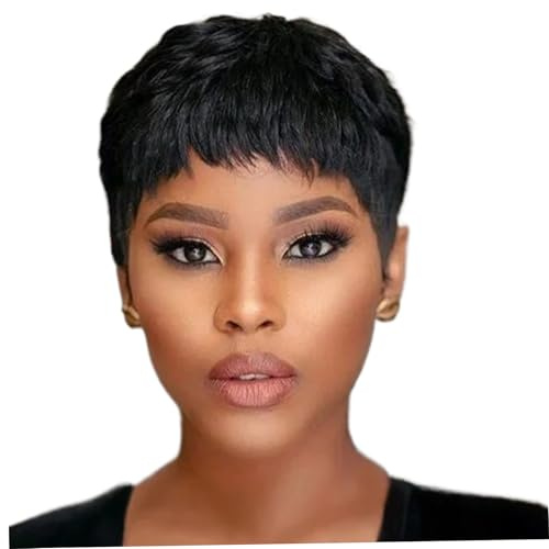 Perruque coupée de cheveux humains 3 pouces perruques courtes pour femmes noires cheveux humains sans colle aspect naturel perruque coupée avant de lacet avec frange perruques courtes droites no