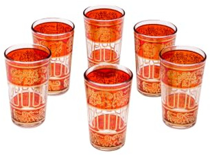 6er Set Marokkanische Teegläser Lamia Orange Gläser aus Glas Deko 9 cm
