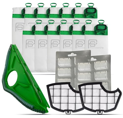 Kit Risparmio 12 Sacchetti Folletto VK150, 12 Profumatori, 2 Filtri Folletto VK150 Griglia Motore, 1 Sottospazzola | Ricambi Compatibili per Folletto VK150 | Soluzione Smart Tutto-in-Uno