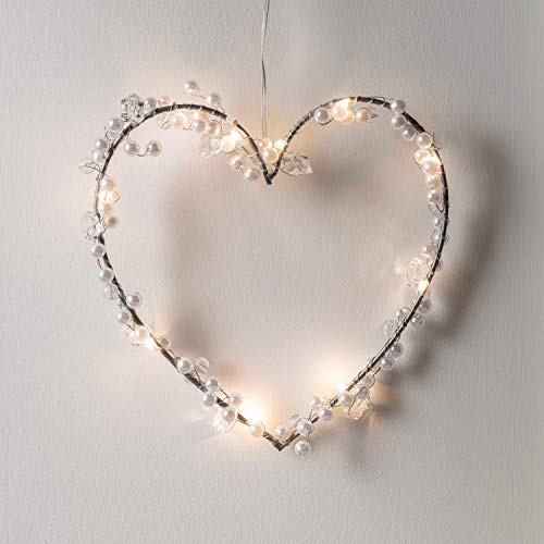 Lights4fun 10er Micro LED Lichter-Herz Silhouette mit Perlen und Kristallstücken batteriebetrieben Muttertagsgeschenk Geschenke zum Valentinstag Muttertag Lichterkranz Fenster