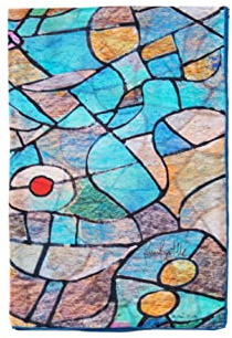 Daba Disseny Barcelona Seidentuch Blue Eyes - Langer Schal aus reiner Seide in Blau und Türkis, großer Seidenschal in Blau und Gold mit Mosaik-Kunstmuster