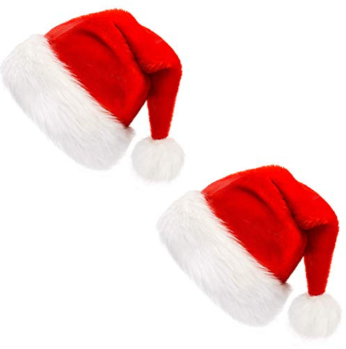 CCINEE Weihnachtsmütze aus Samt/Plüsch für Kinder, Weihnachtsmann-Hüte, roter Hut für Heimdekoration, Partyzubehör, 2 Stück