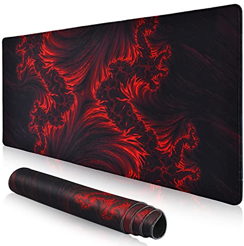 veecom Gaming Mouse Mat, Large Mouse Mat 800×400×3 mm, Fire Gaming Mouse Pad XXL Red Mousemat, Extended Mouse Pad Large Rubber Mousepad XL for Desk, Non Slip Keyboard and Mouse Mat