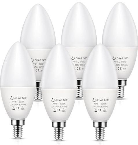 LOHAS E14 LED Kerzenbirne, 7W LED Lampe ersetzt 60W Glühlampe, E14 LED Glühbirne, Warmweiß 3000K, 600LM, Nicht Dimmbar, Kerzenform, CRI>80+, 220-240V, 6er Pack