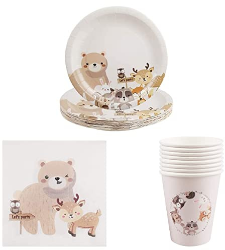 JAHEMU Vaisselle Fête d'Anniversaire Animaux de la Jungle Party Plats Serviette Verre en Papier Vaisselle Animaux de la Forêt pour Enfants Anniversaire Articles 36 Pièces
