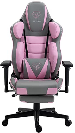 Trisens Gaming stol racing chefsfåtölj med sportstol och ergonomsika 2D-armstöd, färg: ljusgrå/rosa