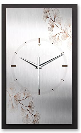 Kreative Feder 3D Designer-Wanduhr Floral Minimalist in modernem Metallic-Look 50x30cm rechteckig analog lautlos ohne Ticken (Floral Minimalist, leises Funkuhrwerk)