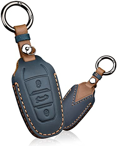 HIBEYO Autoschlüssel Hülle Passt für 3008 208 508 Schlüsselhülle Cover in Leder Schutzhülle für C4L DS5 DS6 für Opel Grandland X Schlüsseletui Fernbedienung Schlüsselbund-Blau