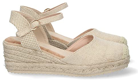 shoes&blues.es 66443-Sandalia de Cuna para Mujer, Forrado de Yute, Pala Cerrada, y Cierre de Hebilla, Primavera Verano 2022. Talla 40 Apricot