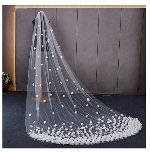 Ivory Hochzeitsschleier mit 3D Blumen - Weicher Tüll Kathedrale Brautschleier (150cm)