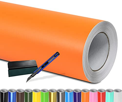 Folindo® Autofolie Orange Matt (10€/m²) | 300 x 152 cm | + Rakel & Cutter | Selbstklebende Luftkanal Folie zur Auto Folierung | Blasenfrei