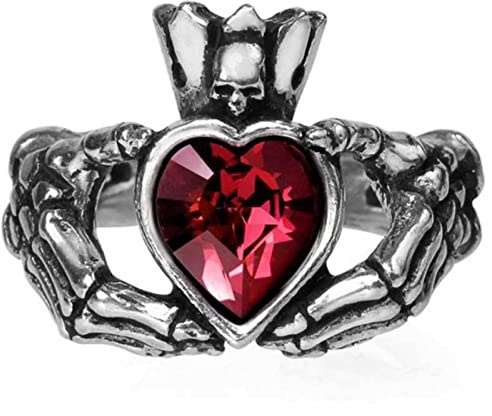 Alchemy England Claddagh by Night Bague Irish Blood Rouge Coeur Crâne Couronne Gothique, Argent, N