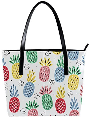 Schultertasche, leicht, lässig, Schultasche, Lehrertasche, Handtasche, Geldbörse, bunte Ananas, Rot, Grün, Gelb, Rot, Mehrfarbig