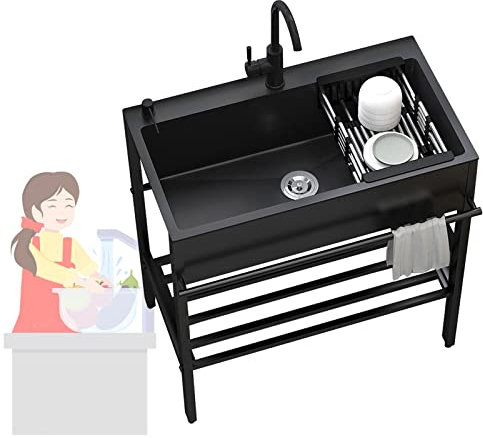 WORDFUN Fregadero Comercial De Acero Inoxidable, Fregadero De Cocina Independiente, Fregadero De Comercial con Grifo, Mueble Pila Lavadero, Fregadero Multiusos, Fregadero Camping