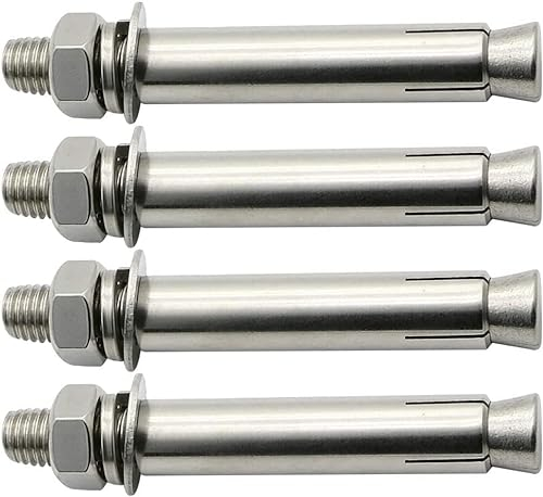 Hülsen-Expansionsbolzen, Expansionsschraubenbolzen, Hülsenanker, 4 Stück, Edelstahl-Expansionsschraubenbolzen M10 – externe Sechskantmutter, Expansionshülsen-Ankerbolzen, robuste Befestigungsanker, M1