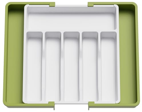 Lifewit Besteckkasten für Schubladen 40 50, Kunststoff Besteckeinsatz (Tiefe 38 cm), erweiterbare Besteckschublade Einsatz, Schubladen Organizer Küche für Besteck, Cutlery, Geschirr, Grün und Weiß