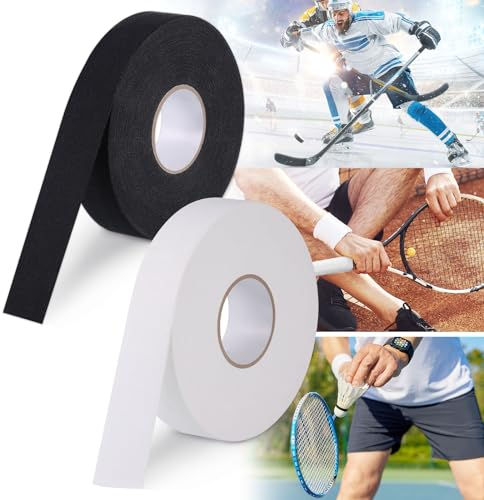 Huiguli Schläger Tape, 2 Rollen Eishockey Tape 25m*25mm, Selbstklebend Griffband Sporttape, rutschfeste Griffbänder für Hockeyschläger, Tennisschläger, Badmintonschläger, Schwarz & Weiß