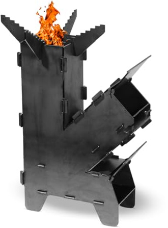 Czaja Raketenofen Rocket Stove Stecksystem aus massivem 3 mm dickem Stahl Feuerschale BBQ Rakete Holzofen Camping Campingkocher Campinggrill Made in Germany