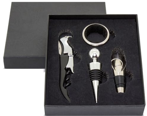 Lote de 12 Set de Vino Elegance 4 Piezas - Set Abrebotellas Abridores para Detalles y regalos de Bodas, Cumpleaños Originales