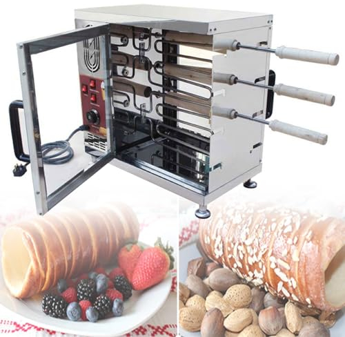 Commercial Chimney Cake Oven 3000W Electric Toaster Machine with 16pcs Roll Tools, Chimney Bread Roll Grill Maker for Restaurant Home Kitchen Snack Bar