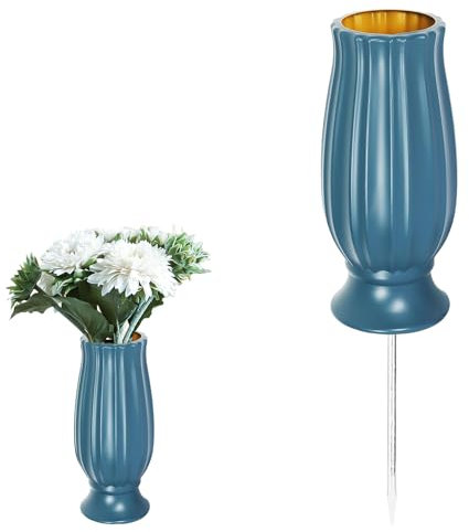TOATELU Vaso di Fiori per Tomba con Picchetto, Vaso a Innesto Come Decorazione per Tomba, Vaso per Tombe Cimiteriali, Decorazione per Tomba in Plastica, per Decorazioni per Tombe Tombali, Blu