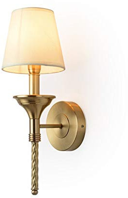 Sconce parete nordica in rame industriale E14 Apparecchio illuminazione interni Lampada parete semplice Finitura dorata con paralume in tessuto bianco a imbuto Sconce parete alta 16,9 pollici camere