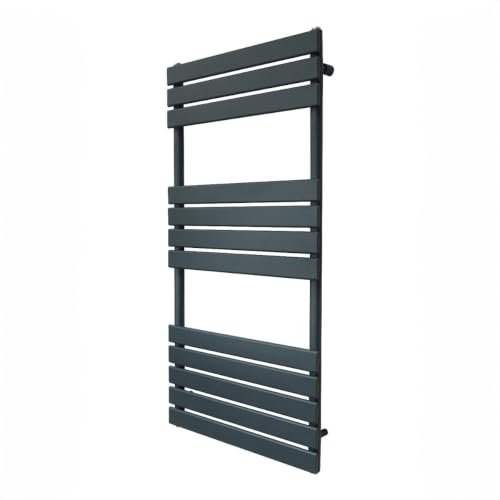 Flacher Handtuchheizkörper 1200mm x 600mm | Wandheizkörper Handtuchwärmer Paneelheizkörper | Matt Anthrazit Grau Kohlenstoffstahl | Badezimmer [Inkl. Reinigungsbürste, Befestigungsset & Halterungen]
