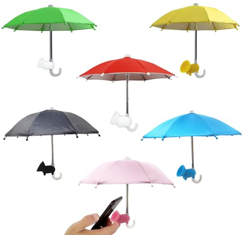 Wzttdm 6Pcs Phone Umbrella, Sun Shade with Suction Cup Stand, Outdoor Mobile Holder with Adjustable Piggy Suction Cup