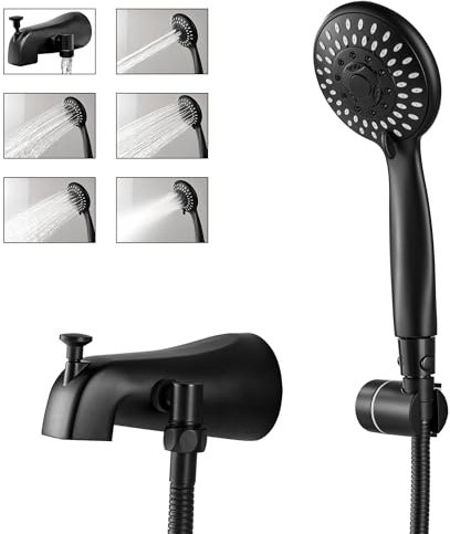 BEIYI Tub Spout with Diverter Matte Black, 5 Settings Metal Bathtub Faucet with Sprayer High Pressure Bath Tub Faucet Set