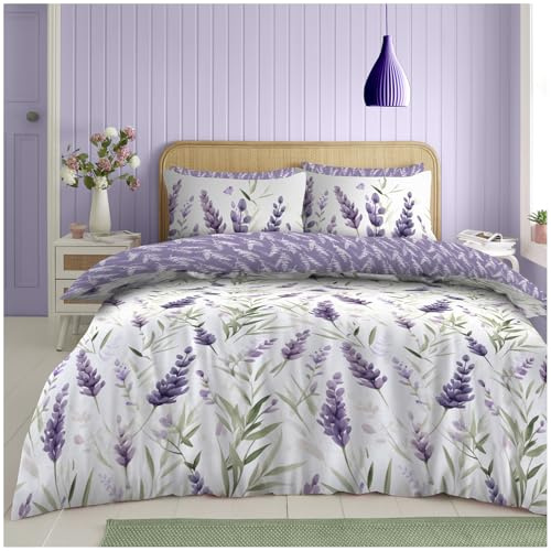 GC GAVENO CAVAILIA Lavender Duvet Cover Single Bedding Set, Botanical Breathable Wisteria Purple Spring Blossom Floral Duvet Cover Set With Matching Pillowcase, Multi