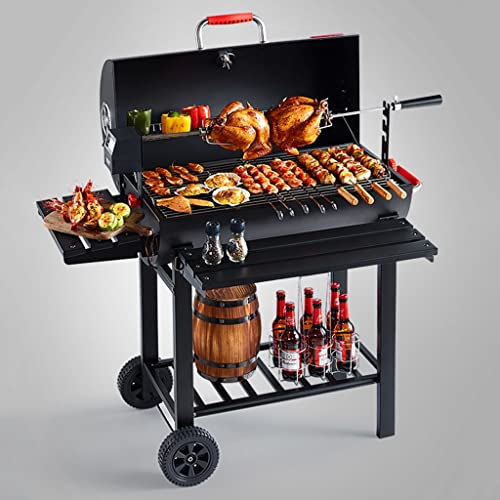Barbecue à Charbon de Bois pour extérieur, fumoir, Pique-Nique, Camping, terrasse, Cuisine dans l'arrière-Cour, Convient pour 8 à 10 Personnes, Chariot de Barbecue (Couleur : Noir, Taille : 115 x 45