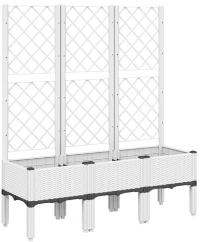 Pflanztisch Outdoor Wetterfest Hochbeete Für Garten Blumenkasten Balkon - Pflanzkübel mit Rankgitter Weiß 120x40x142 cm PP für Garten Hinterhof Draußen Balkon