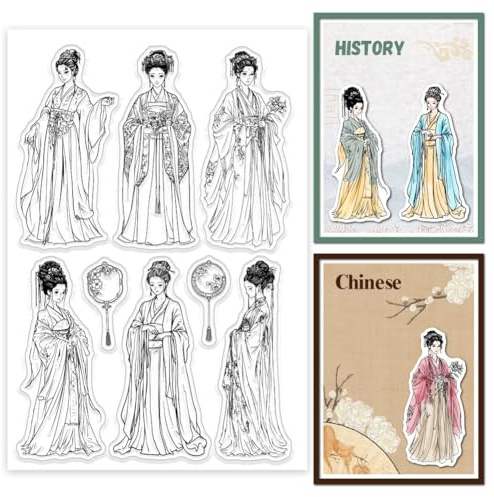 GLOBLELAND Hanfu Damen Silikonstempel Antike Chinesische Dame Silikon Stempel Siegel Fächer Transparente Stempel Für DIY Scrapbooking Karten Erstellen von Fotoalben Journalen