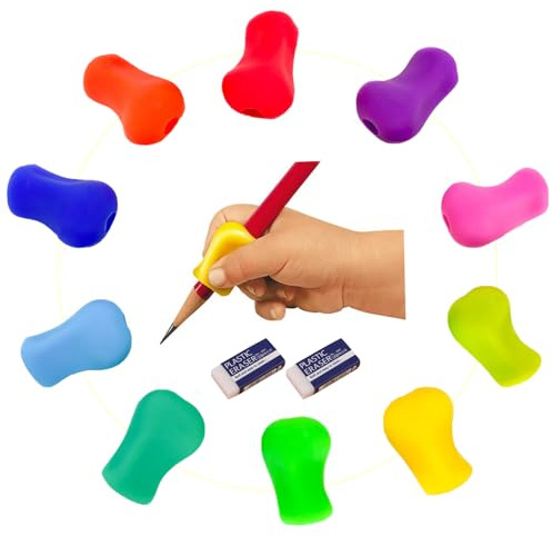LIANRISES 10 Pezzi Silicone Gommini Impugnatura Matita Bambini Gommino Impugnatura Matita Gommini Per Impugnatura Corretta Impugnatura Penna Bambini Adulti E 2 Gomme Da Cancellare