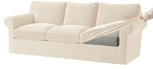 KYJSW Stretch Ektorp sofföverdrag med separata sittkuddar och ryggstödsöverdrag sammetsofföverdrag med elastiskt band 1 2 3 4-sits set (elfenben, 3-sits set 7 st)