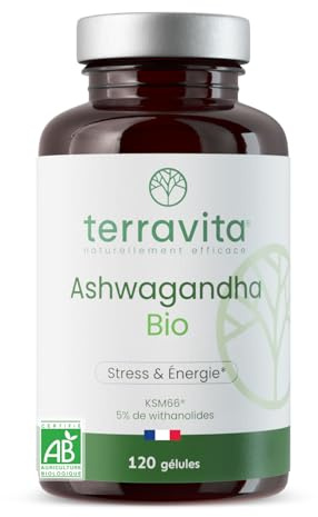Ashwagandha Bio KSM-66® | Dosage Extra Fort 1200 mg | 120 Gélules Vegan | 5% de Withanolides | Sommeil, Vitalité, Stress & Mémoire | Sans Excipients Controversés | Made in France | Terravita