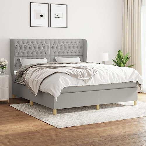 OHOOWOO Boxspringbett mit Matratze Hellgrau 180x200 cm Stoff,Ruheoase: Boxspringbett mit verstellbarem Kopfteil und Taschenfederkernmatratze für erholsamen Schlaf