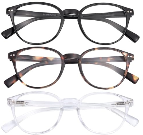 SKYWAY Blaulichtfilter Brille ohne Stärke Damen Herren, Klassische Leichte Runde Blaulicht Brille Blue Light Glasses Computerbrille Gaming Brille mit Federscharnier