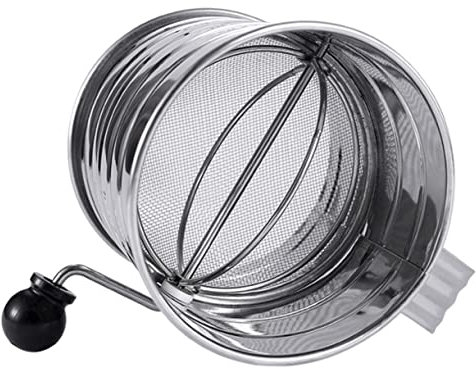 OFFSCH Hand Crank Flour Sifter with Scale 500g Stainless Steel Manual Baking Sieve for Powdered Sugar and Flour, Fine Mesh Sifting Tool for Home and Professional Bakers