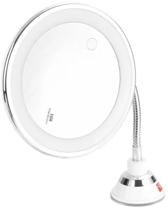 Asyduey Flexibler Schminkspiegel mit Schwanenhals und LED-Licht, 10-Facher Vergrößerungsspiegel, Saugnapf, Helles Diffuses Licht und 360 Grad