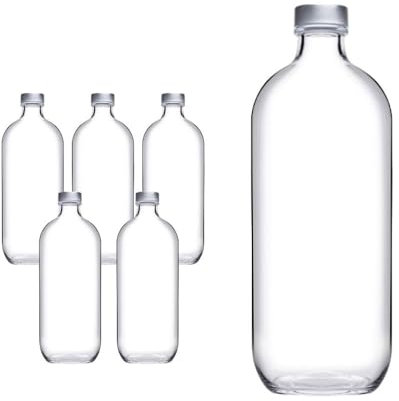 PALUPLUS Set 6 Bottiglie in Vetro Trasparente, Capacità 1000ml, Tappo a Vite con Chiusura Ermetica, Design Elegante, Bottiglia per Acqua e Succhi, Lavabili in Lavastoviglie -0866F
