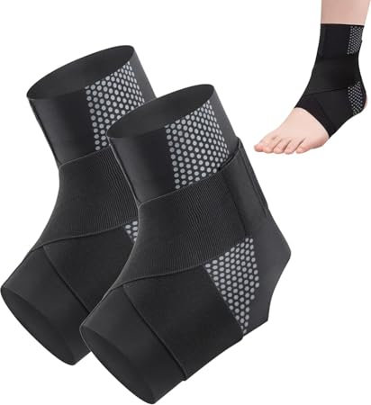 Amalios AnkleGuard Sprunggelenk Bandage – Verstellbare Fußgelenkstütze mit Aufgerüstetem Knöchelpolster für Sport & Alltag, Atmungsaktiv & Stabilisierend (Schwarz,M)