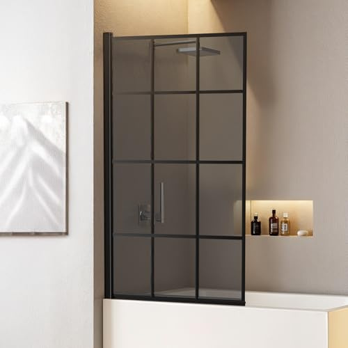 INMOZATA Black Shower Screen, 180 Degree Rotation Tempered Glass Shower Screens for Bath, Over Bath Shower Screen Glass Panel, 800 * 1400mm
