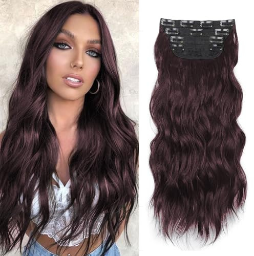 XFSRG 55cm Extensions Clip Capelli Veri 4 Pezzi Hair Extension Clip Parrucche Donna Naturale Riccioli Lunghi E Ondulati Con Forcina Capelli Finti Donna Per Viaggio(Marrone Scuro)