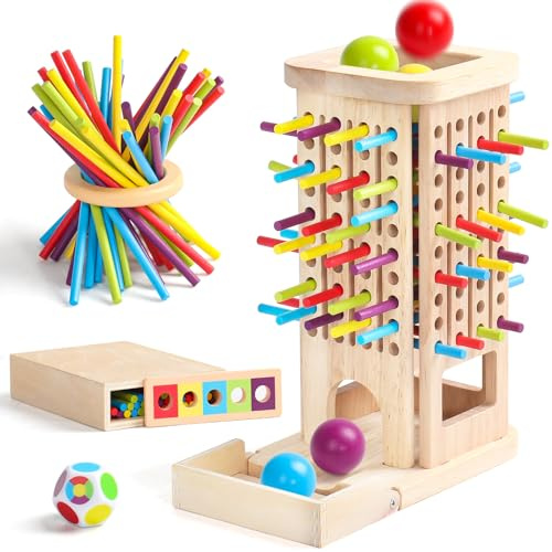 Jouet Enfant 3 Ans - Jeux de Société Jeux Enfant 3 Ans Jouet Montessori Tour de Jeu en Bois Bâtonnets Colorés, Boîtes de Tri, Dés Cadeau Fille Garçon 4 Ans Familial Jeu Educatif 3 4 5 6 Ans Voyage