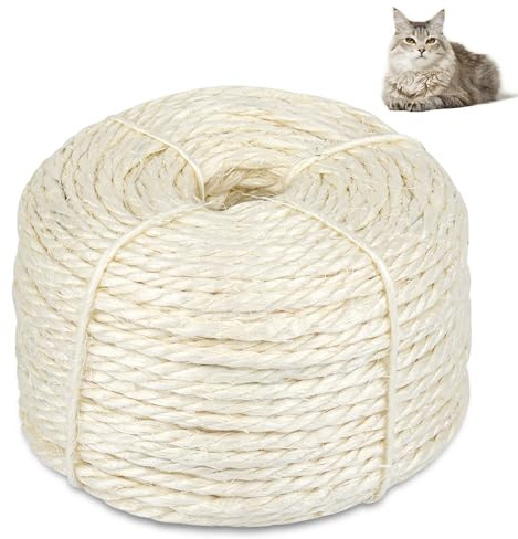 Cuerda de sisal de 50 pies para poste rascador de gatos, cuerda blanca de árbol de gato de 1/4 pulgadas, cuerda de cáñamo de 1/4 pulgadas para reparar, recuperar postes de arañazos, reemplazo de torre