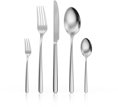 Winzbacher Besteck Set 60‑tlg für [12 Personen] – Edelstahl 18/10, Monoblock Messer, inkl. Gabeln, Löffeln, Kuchengabeln, Kaffeelöffel | Spülmaschinenfest