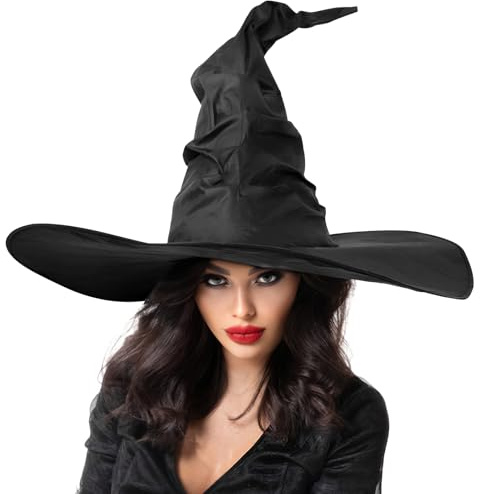 Nero Cappello Strega Donna Cappello da Strega Panno di Raso Cappelli da Stregon per Halloween, Festa in Maschera, Festa in Carnevale, Cosplay