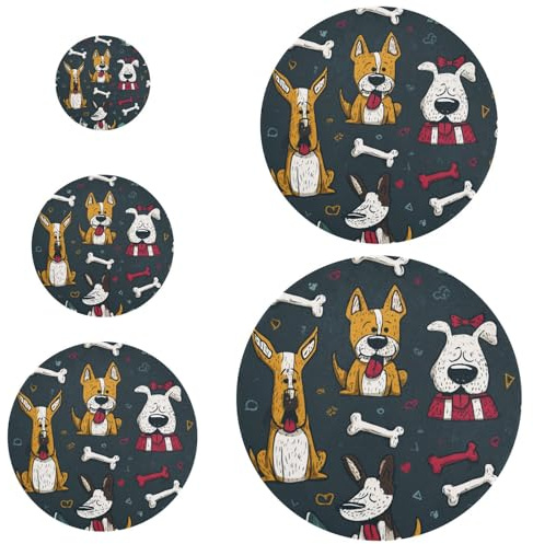 5 fundas reutilizables para cuenco de pan en 5 tamaños, para almacenar alimentos, frutas, sobras, masa, pan, divertidos, dibujos animados, perros, Navidad juguetona